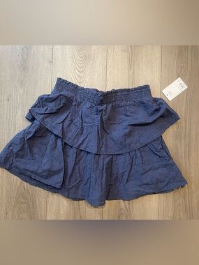 SO Navy Eyelet Smocked Tiered Mini Skirt